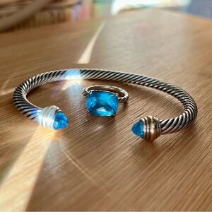 David Yurman Blue Topaz Ring & Cuff Set